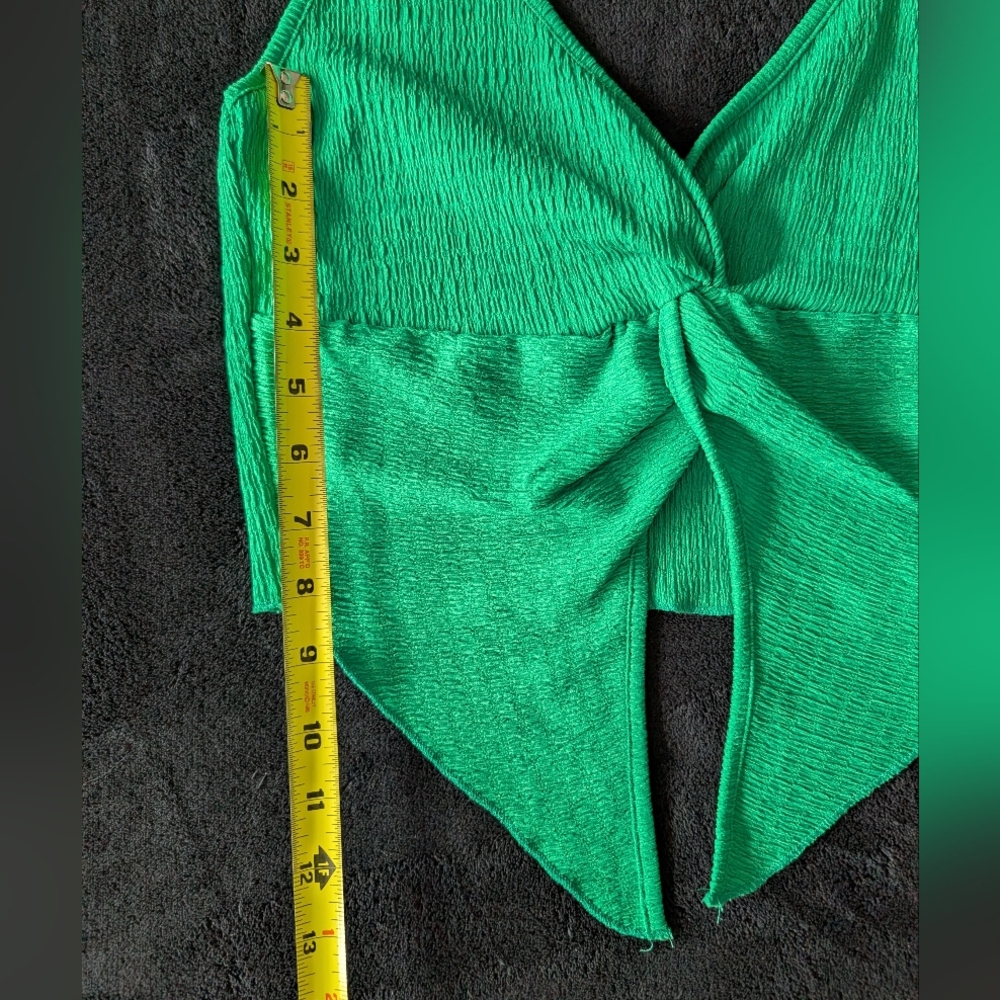 Resortwear Summer Vacation Coord Set Midi Skirt Halter Top Smocked Crop Green M - Picture 9 of 13